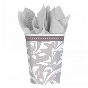 Silver Elegant Scroll - Verres 9 oz 8/pqt