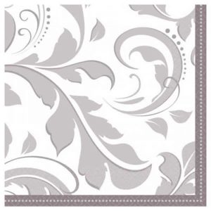 Silver Elegant Scroll - Serviettes Breuvage 16/pqt