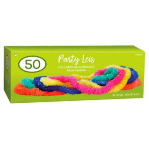 Boite de Colliers Hawaïens Poly- Multicolore 50 par pqt.