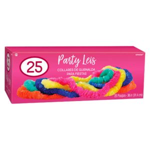 Boite de Colliers Hawaïens Poly- Multicolore 25 par pqt.