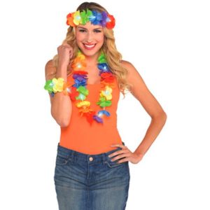Couronne & Bracelets à Fleurs Luau Lumineux
