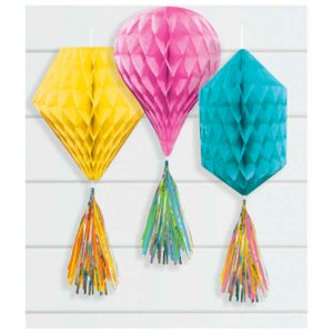 Décoration Alvéolée avec pompons 3 par pqt.
