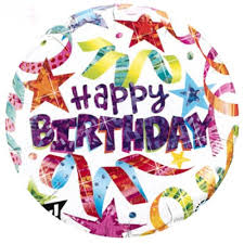 M.18" BIRTHDAY STARS&STREAMERS WHITE